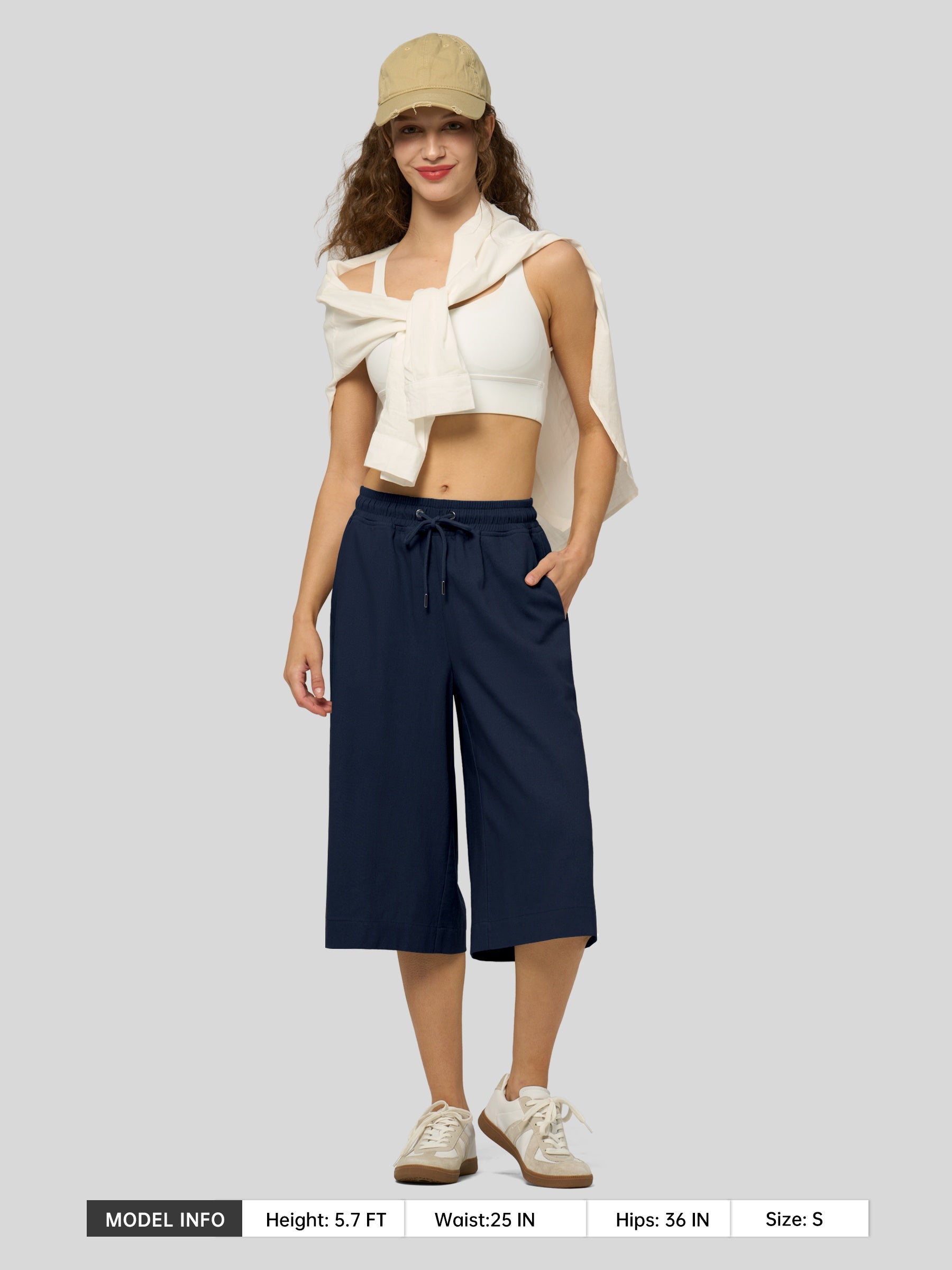 Women's Cotton Linen Easy Wide-Leg Capris - Image 50