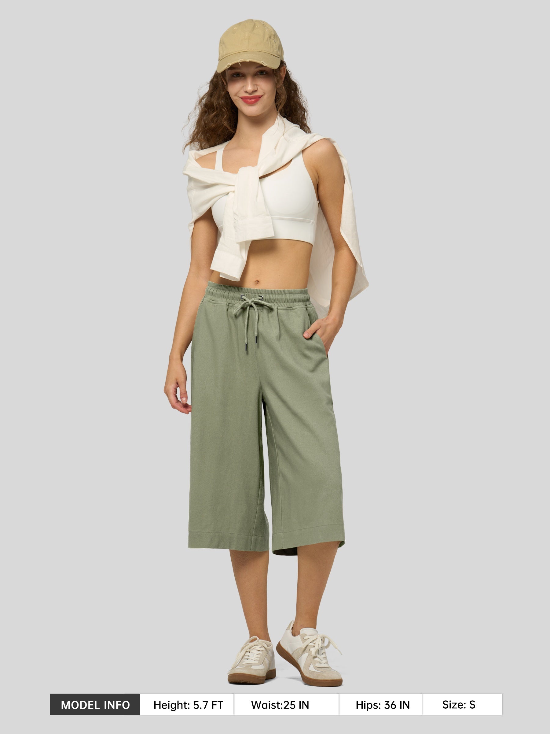 Women's Cotton Linen Easy Wide-Leg Capris - Image 55