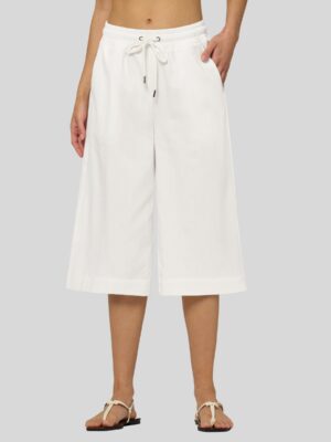 Women's Cotton Linen Easy Wide-Leg Capris